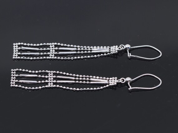 Vintage 14Karat White Gold Beaded Dangle Drop Ear… - image 2