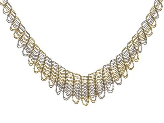 Vintage 14k Solid Gold Two-Tone Bib Chain Necklace