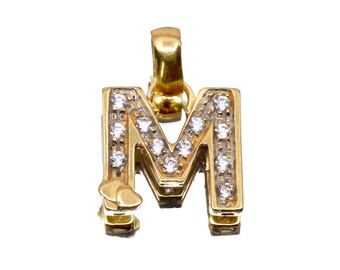 14Karat Yellow Gold Letter &quot;M&quot; Pendant with Cubic Zirconia - 14K Gold - LO89