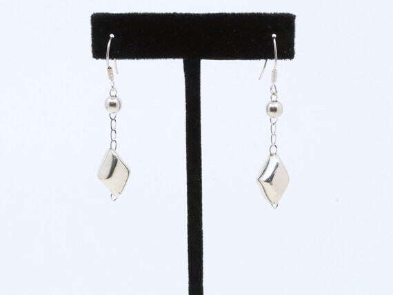 Vintage Solid Fashion Dangle Drop Silver Earrings… - image 3