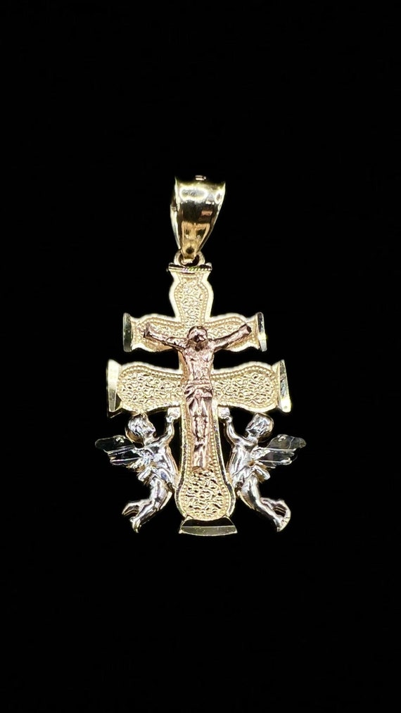 Three Tone 14K Gold Cross Pendant - 14K Gold - MF0