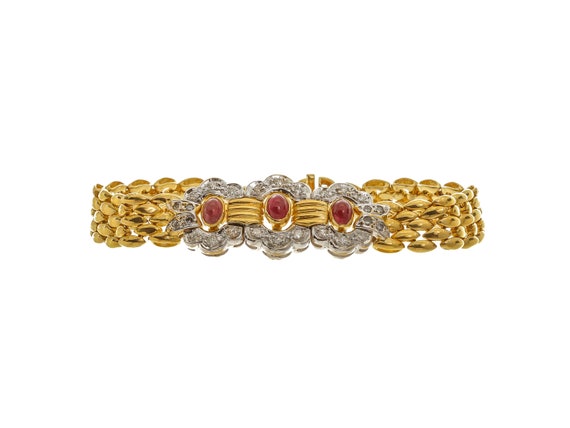 Vintage 14k Two-Tone Gold Ruby Bracelet – 7.5" - image 1