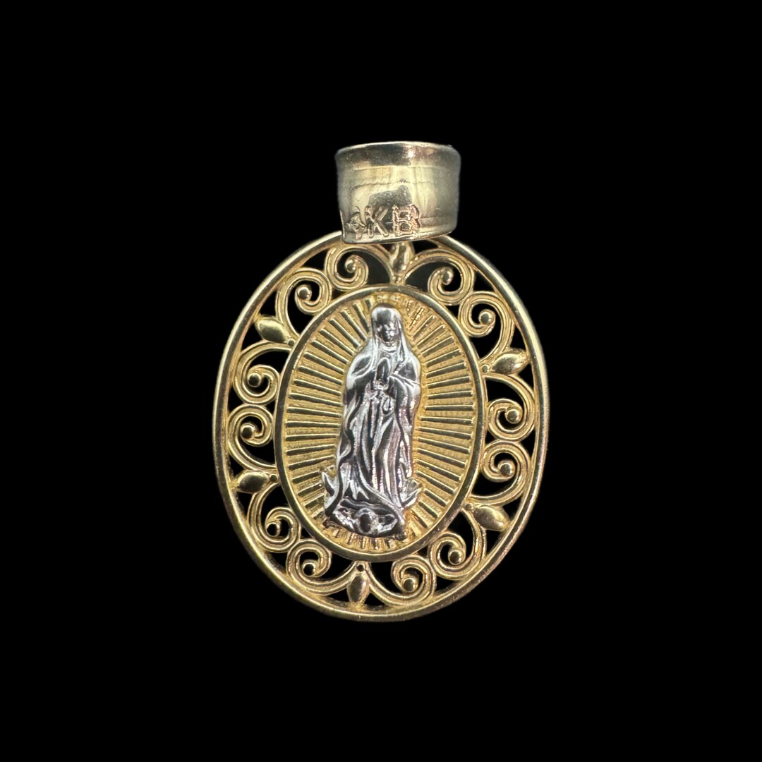 Vintage Virgin Mary Pendant - 14k Solid Yellow & White Gold - Unisex ...