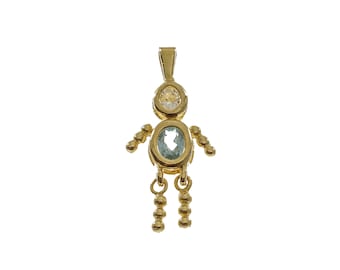 Alluring 14k Solid Gold Little Human Shaped Pendant with Blue Gemstone - 14k Solid Yellow Gold - P1756