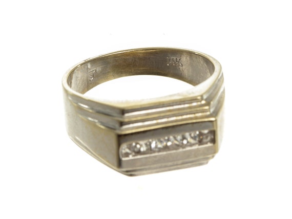 Unisex Vintage Jewelry White Gold Signet Ring Wit… - image 6
