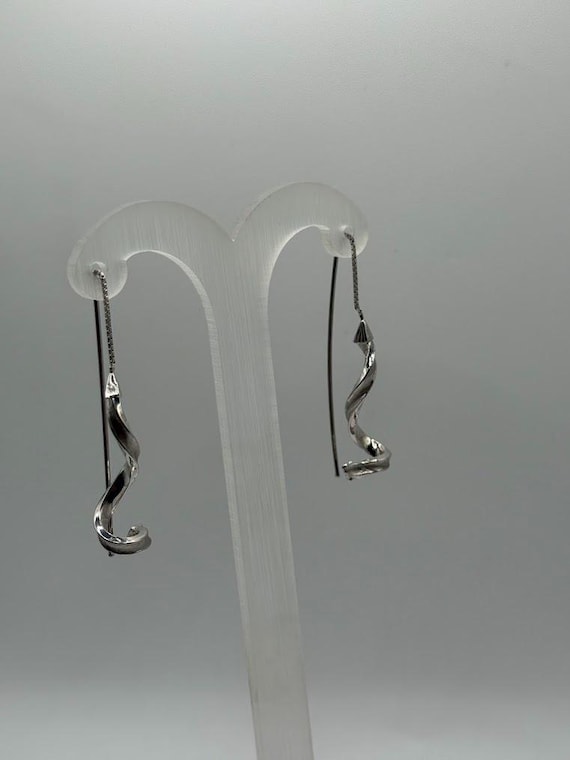 14K Solid Gold Spiral Wave Threader Earrings_ LW80 - image 2