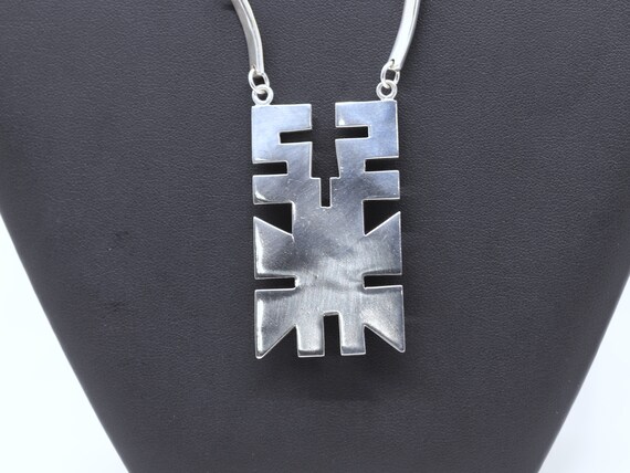 Vintage Solid Silver Dangle Drop Necklace with Br… - image 4