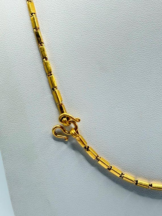 22K Solid Gold Cylindrical Link Chain Necklace 21… - image 3