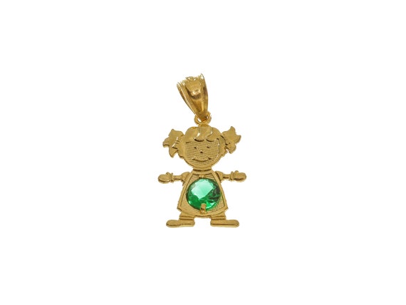 Chic 14k Solid Gold Green Gemstone Baby Girl Pend… - image 1