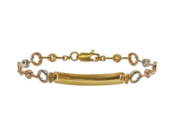 Lovely Design 10k Solid Gold Three-Tone ID Circle Chain Bracelet 6" - 10k Solid Yellow, Rose & White Gold - JX81