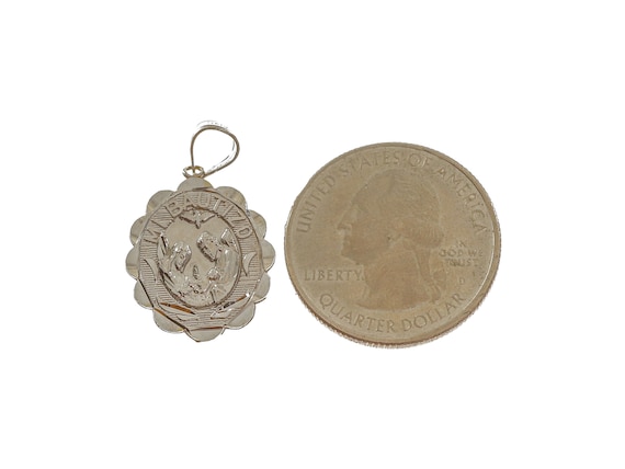 14k White Gold Oval Religious Pendant - Solid Gold - image 4