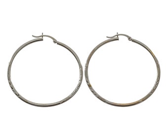 Appealing 14k Solid Gold Simple Design Hoop Earrings - 14k Solid White Gold - E1449