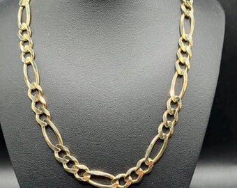 14K Solid Yellow Gold Wide Polished Figaro Link Chain Necklace 26' - MR20