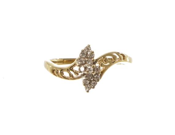 14k Yellow Gold Diamond Pave Ring - Twisted Design - image 1