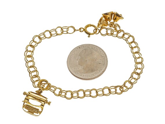 Appealing 14k Solid Gold Bell Charm Double Link C… - image 5