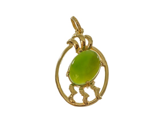 Fine Women's 14k Solid Gold Green Opal Pendant - … - image 1