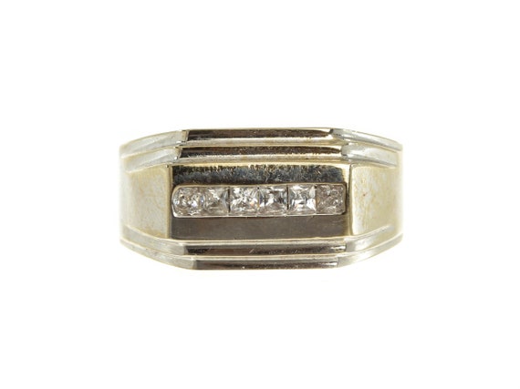 Unisex Vintage Jewelry White Gold Signet Ring Wit… - image 1