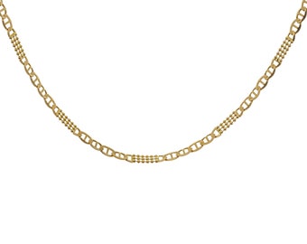 Gorgeous 14k Solid Gold Anchor & Bead Chain Necklace 24" - 14k Solid Yellow Gold - N1596