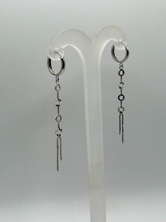 14K Solid White Gold Geometric Drop Earrings_ MT79 - image 2
