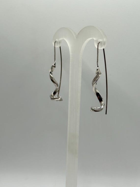 14K Solid Gold Spiral Wave Threader Earrings_ LW80 - image 3