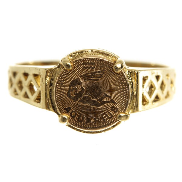 Vintage Aquarius Signet Ring - 14k Solid Yellow Gold - Aquarius Zodiac Sign Signet Ring - Sz 6 1/2 - R1375