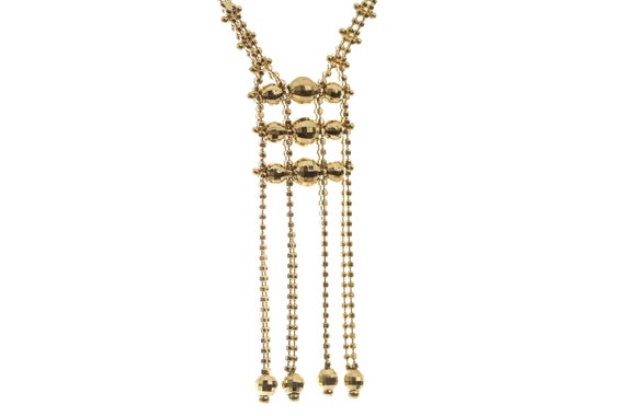 14k Solid Yellow Gold Dangle Necklace - Double Ch… - image 2