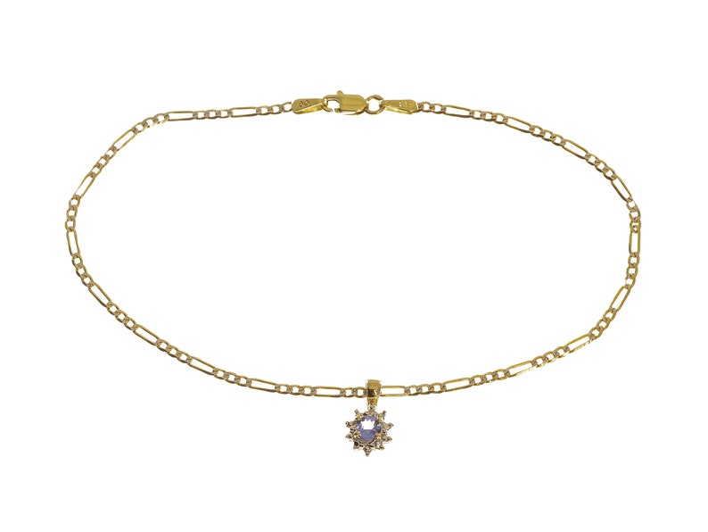 B1553 Fine Looking 14k Solid Gold Thin Design Figaro Chain Anklet 8.2-14k Solid Yellow Gold