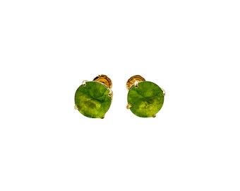 Light Green Stones / Children's Stud Screw Back Earrings - 14k Yellow Gold - LZ31  / P