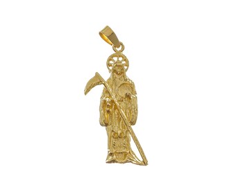 Unique Piece crafted in 14k Solid Gold Santa Muerte Angel Of Death Pendant - 14k Solid Yellow Gold - GG87