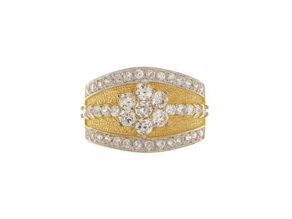 14k Solid Gold Cubic Zirconia Flower Signet Ring … - image 1