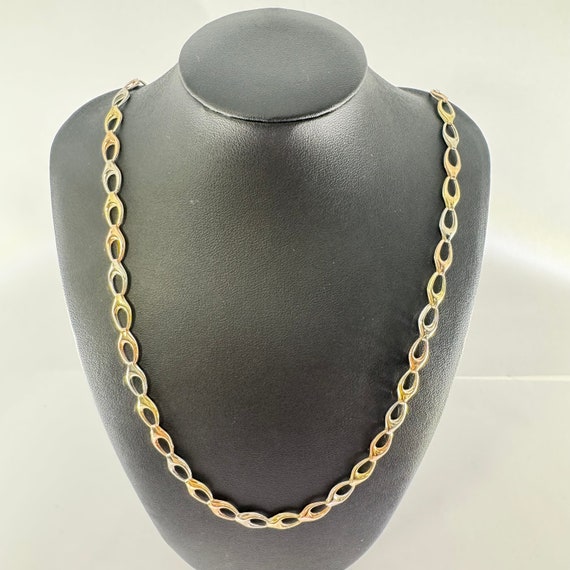 Vintage 14k Solid Gold Three -Tone Figaro Chain N… - image 1
