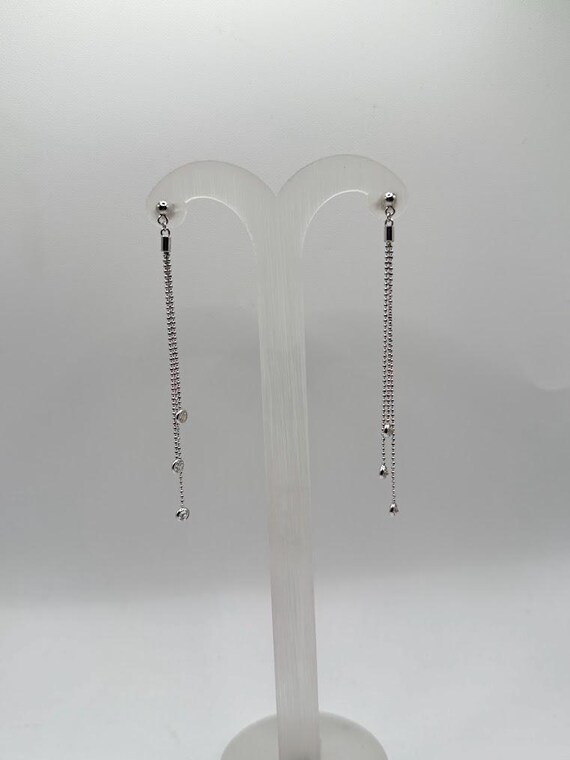 14K Solid White Gold Dangle Ball Chain Earrings_ … - image 1