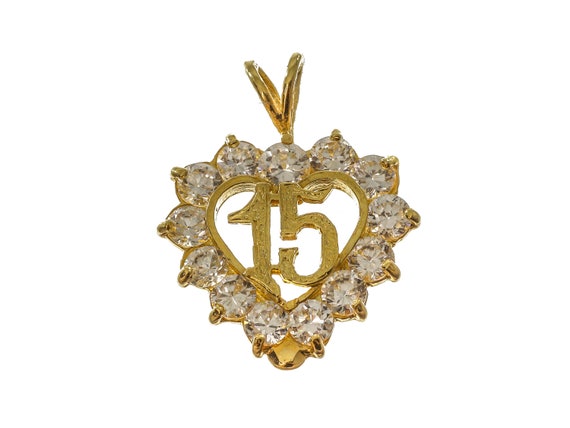 Adorable 14k Solid Gold '15' Anos Pendant with Mu… - image 1