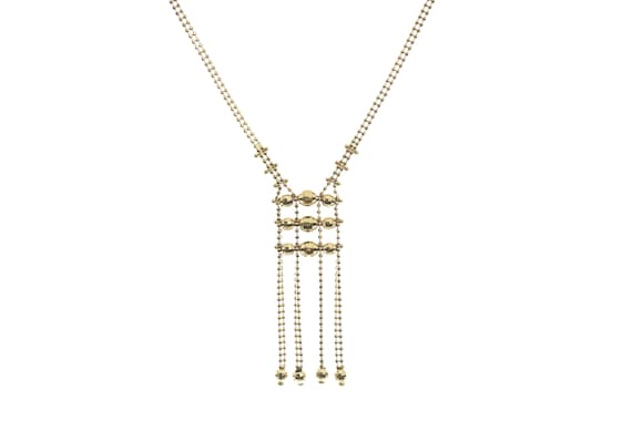 14k Solid Yellow Gold Dangle Necklace - Double Ch… - image 1