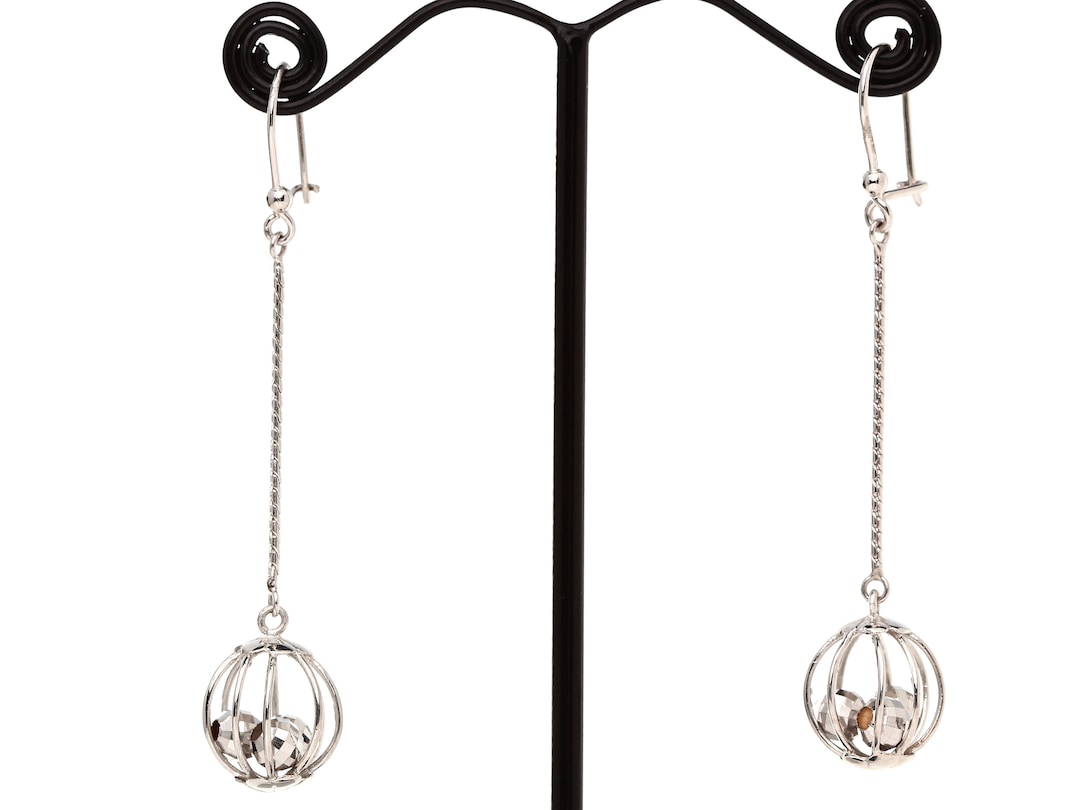 Vintage Style Drop Earrings in 14K White Gold 14k White Solid Gold IH37/ Box P Etsy