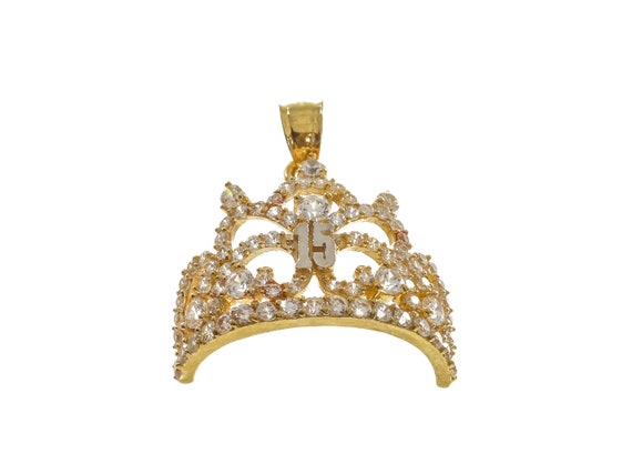 14k Two-Tone Gold Crown Pendant - Solid Yellow & … - image 1
