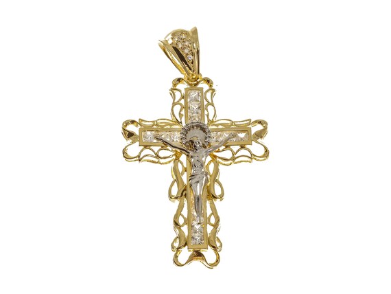 10k White Gold Cross Pendant with Filigree Design 10k White Gold Cross Pendant with Filigree Design
