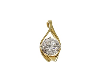 14k Solid Gold Cubic Zirconia Pendant - Round Cut Charm
