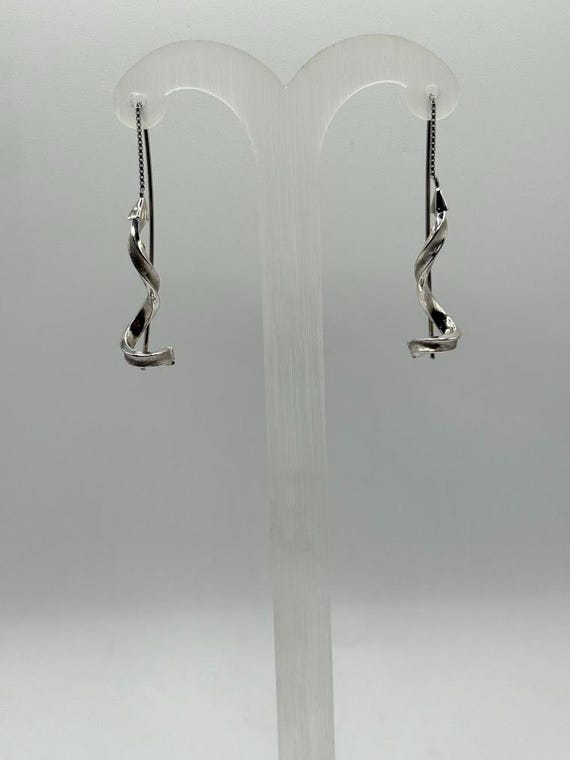 14K Solid Gold Spiral Wave Threader Earrings_ LW80 - image 1