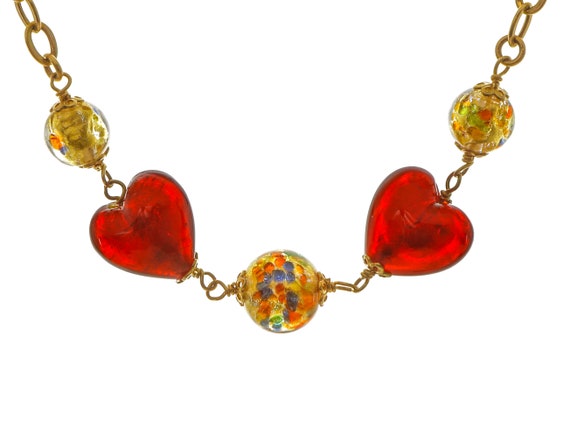 14k Solid Gold Link Chain Necklace: Heart & Ball … - image 2