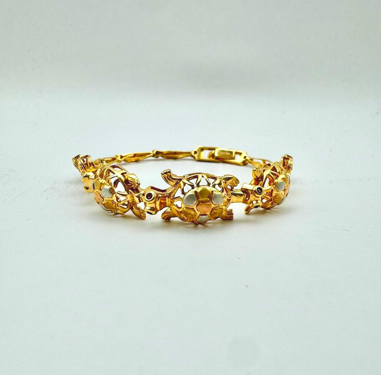 Classic 14k Solid Gold Three-Tone Turtle Bracelet - 14k Solid Yellow, Rose & White Gold - MG29 / W