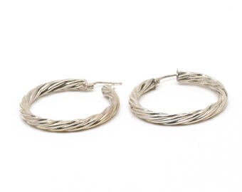 Silver Twisted Hoop Earrings - Silver - IT33