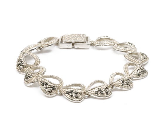 Vintage Solid Silver Heart Bracelet with Small Bl… - image 1