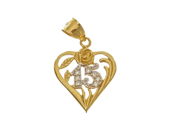 Charming 14k Solid Gold Two-Tone '15' Heart-Shape… - image 1