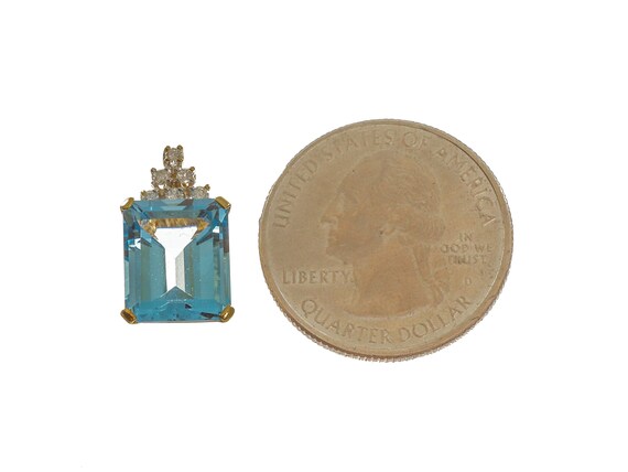 14k Yellow Gold Blue Gemstone Pendant: Rectangle-… - image 4