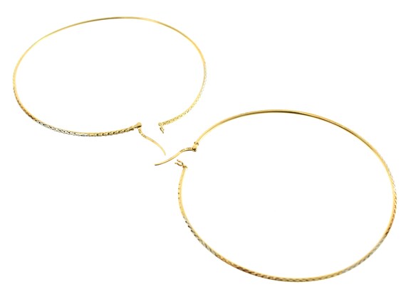Vintage Engrave Three-Tones Hoop Earrings - 10k Three-Tones Solid Gold - HH96