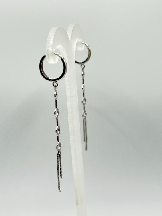 14K Solid White Gold Geometric Drop Earrings_ MT79 - image 3