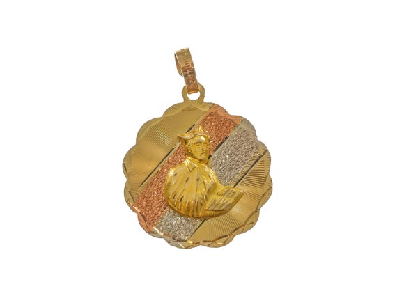 10k Solid Gold Three-Tone Religious Pendant - Circle Design