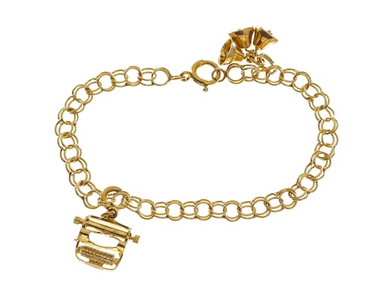 Appealing 14k Solid Gold Bell Charm Double Link C… - image 1