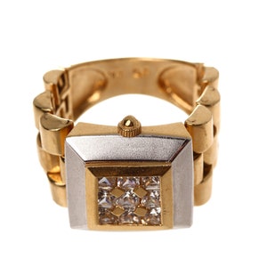 Rolex Design Inspired Cubic Zirconia Men&#39;s Watch Ring - 14k Solid Yellow Gold - Sz 9 - Men&#39;s Gold Ring - JE73